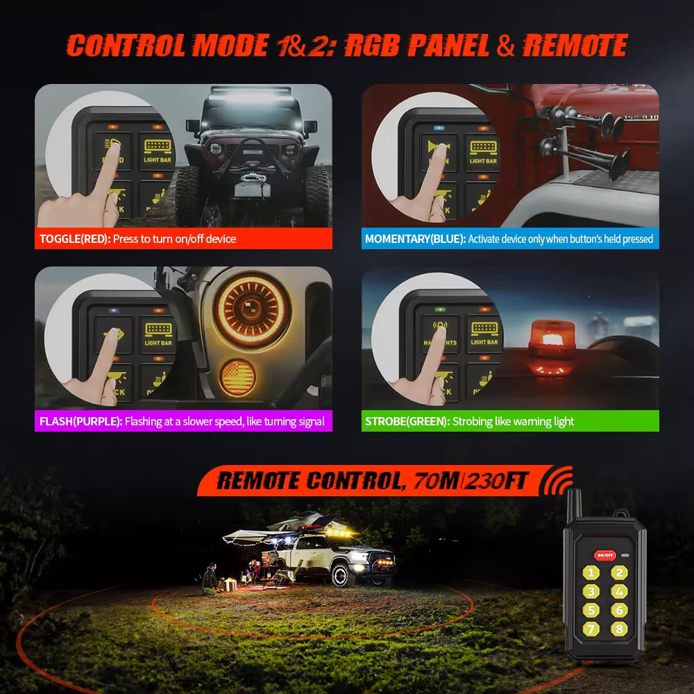 6-8 Gang Switch Panel With Wireless Remote And App Control
